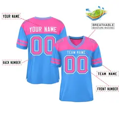 Powder Blue Pink Color Block Authentic Football Jersey 2
