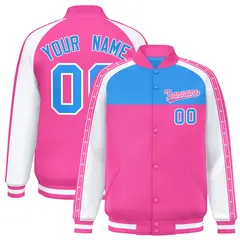 Powder Blue Pink Color Block K-Ribbon Varsity Letterman Jacket 1