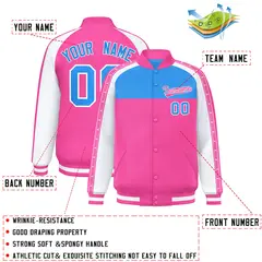 Powder Blue Pink Color Block K-Ribbon Varsity Letterman Jacket 2