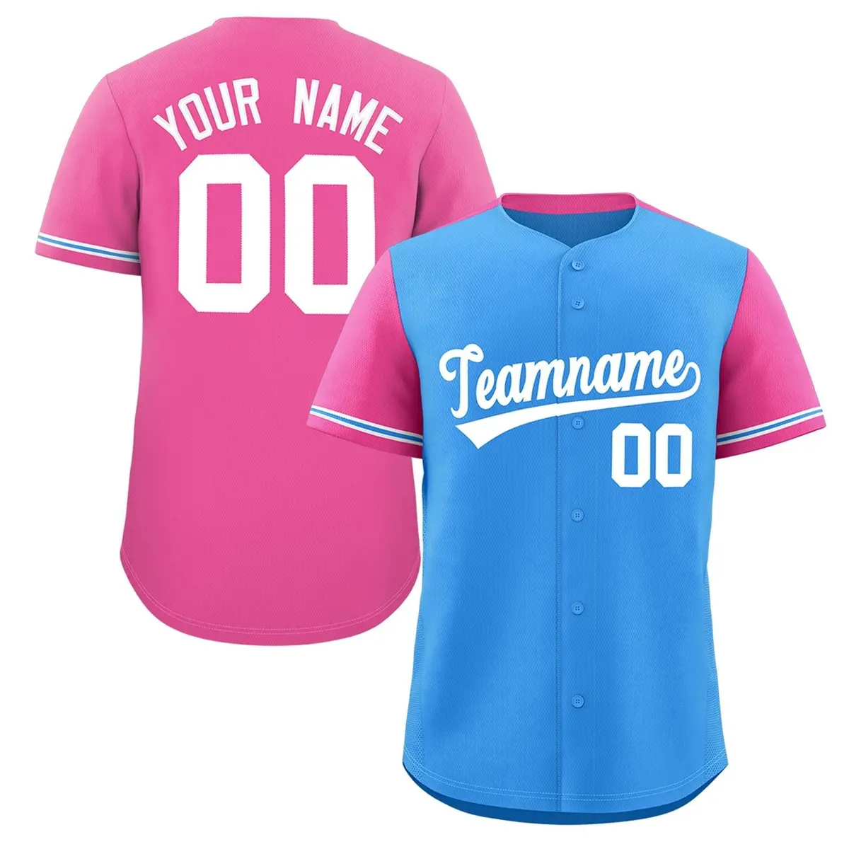 Powder Blue Pink Color Block Raglan Sleeves Baseball Jersey