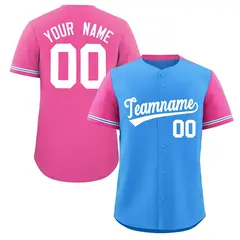 Powder Blue Pink Color Block Raglan Sleeves Baseball Jersey 1