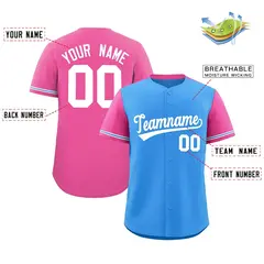 Powder Blue Pink Color Block Raglan Sleeves Baseball Jersey 2