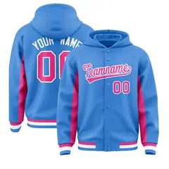 Powder Blue Pink Color Block Varsity Letterman Jacket Hoodie 1