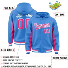 Powder Blue Pink Color Block Varsity Letterman Jacket Hoodie 4