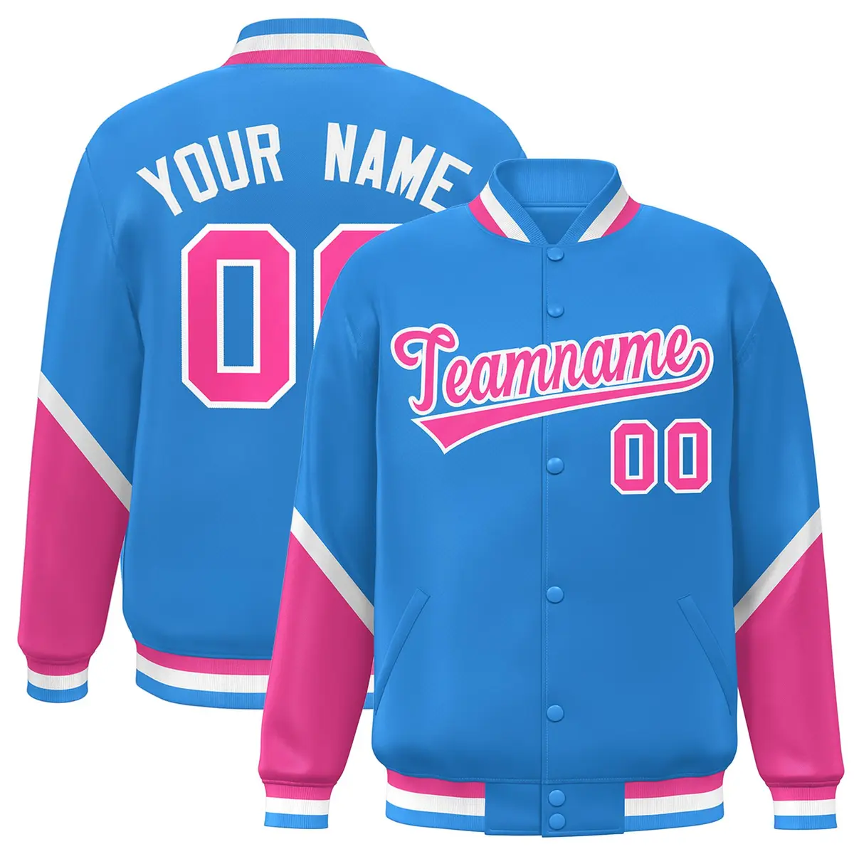 Powder Blue Pink Color Block Varsity Letterman Jacket