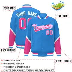 Powder Blue Pink Color Block Varsity Letterman Jacket 2