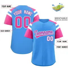 Powder Blue Pink Contrast Raglan Sleeves Baseball Jersey 2