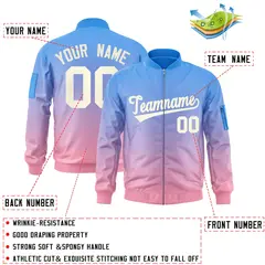 Powder Blue Pink-Cream Gradient Full-Zip Letterman Bomber Jacket 2