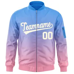 Powder Blue Pink-Cream Gradient Full-Zip Letterman Bomber Jacket 3