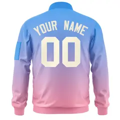 Powder Blue Pink-Cream Gradient Full-Zip Letterman Bomber Jacket 4