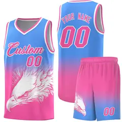 Powder Blue Pink Eagle Graffiti Pattern Basketball Jersey 1