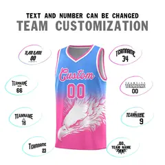 Powder Blue Pink Eagle Graffiti Pattern Basketball Jersey 2