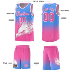 Powder Blue Pink Eagle Graffiti Pattern Basketball Jersey 3