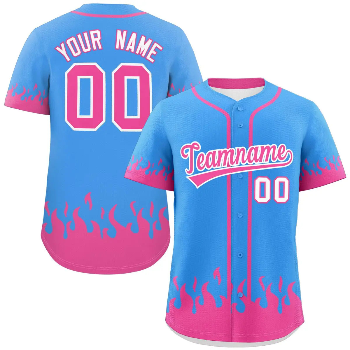 Powder Blue Pink Flame Graffiti Authentic Baseball Jersey