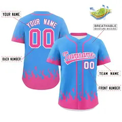 Powder Blue Pink Flame Graffiti Authentic Baseball Jersey 2
