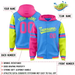 Powder Blue Pink Fluorescent Green Varsity Three Stripes Raglan Hoodie Jacket 4
