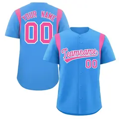 Powder Blue Pink Full Button Classic Baseball Jersey 1