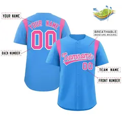 Powder Blue Pink Full Button Classic Baseball Jersey 2