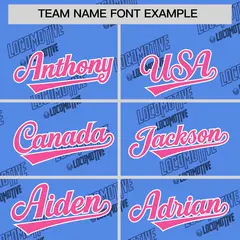 Powder Blue Pink Full Button Graffiti Text Baseball Jersey 3