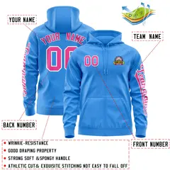 Powder Blue Pink Full-Zip Varsity Letterman Jacket Hoodie 4
