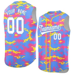 Powder Blue Pink Gold Camo Sleeveless Baseball Jersey