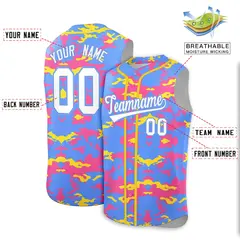 Powder Blue Pink Gold Camo Sleeveless Baseball Jersey 2