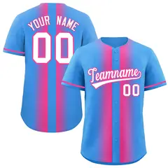 Powder Blue Pink Gradient Lapel Fashion Baseball Jersey 1