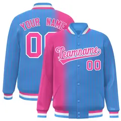 Powder Blue Pink Gradient Pinstripe Varsity Full-Snap Baseball Jacket