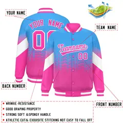 Powder Blue Pink Gradient Polka Dot Varsity Full-Snap Letterman Baseball Jacket 2