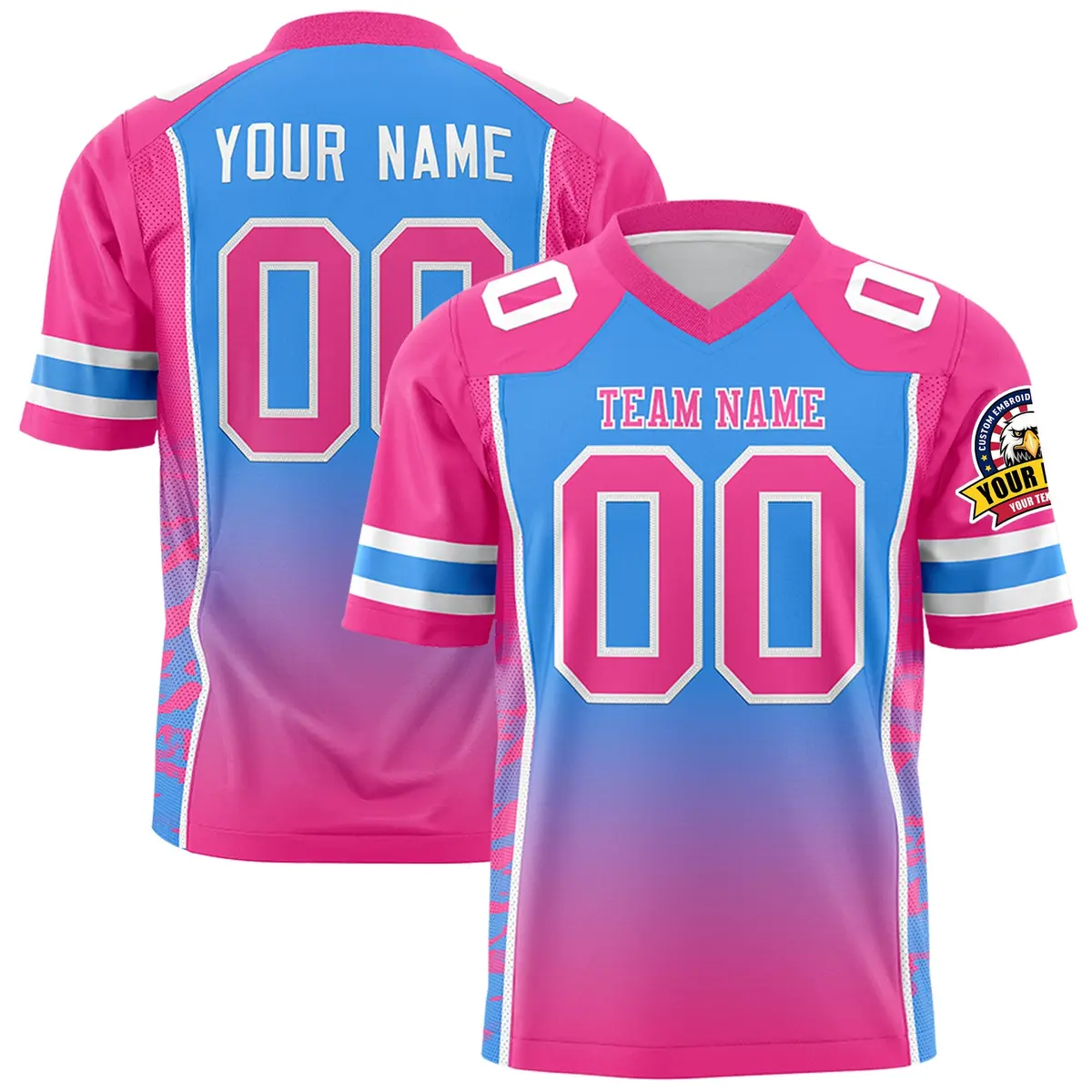 Powder Blue Pink Gradient Side Pattern Football Jersey