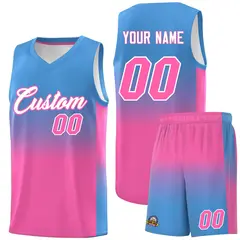 Powder Blue Pink Gradient Sports Uniform Basketball Jersey 1