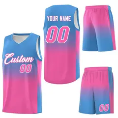 Powder Blue Pink Gradient Sports Uniform Basketball Jersey 7