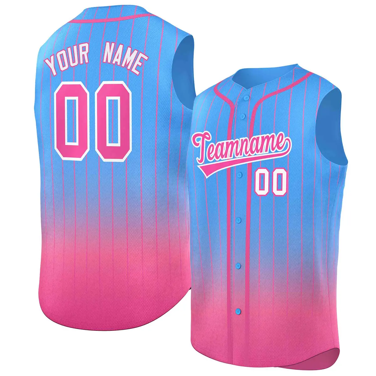 Powder Blue Pink Gradient Stripe Sleeveless Baseball Jersey