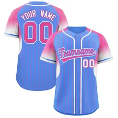 Powder Blue Pink Gradient Stripe Sleeves Baseball Jersey