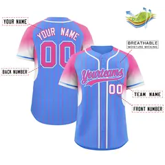 Powder Blue Pink Gradient Stripe Sleeves Baseball Jersey 2