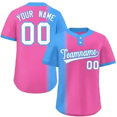 Powder Blue Pink Gradient Stripe Two-Button Softball Jersey 1