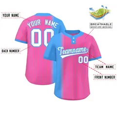 Powder Blue Pink Gradient Stripe Two-Button Softball Jersey 2