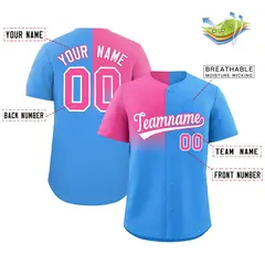 Powder Blue Pink Half Gradient Authentic Baseball Jersey 2
