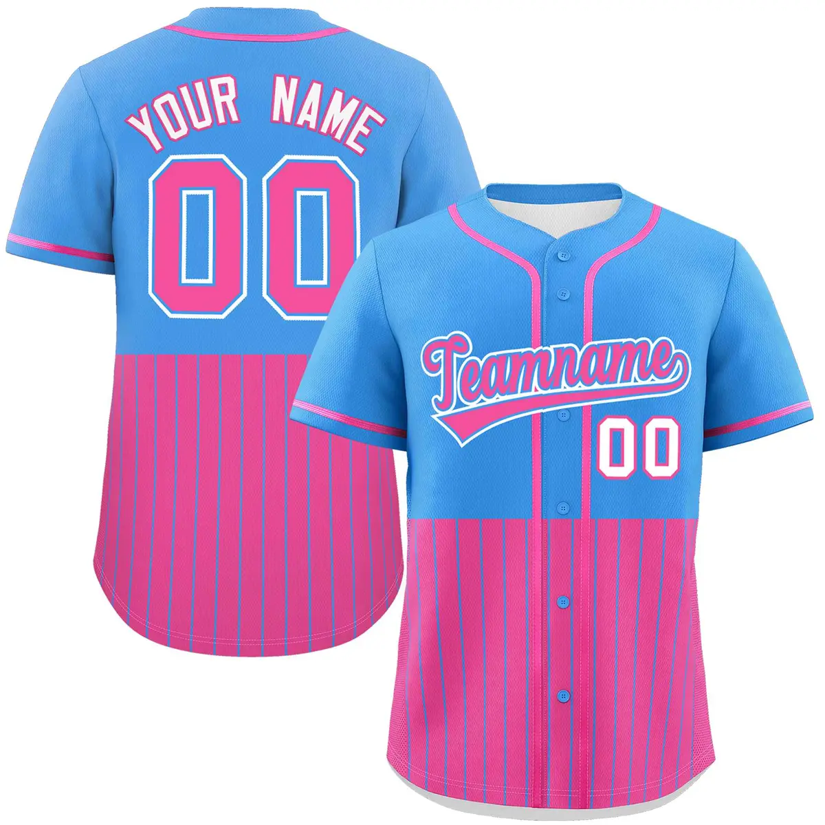 Powder Blue Pink Half Stripe Authentic Baseball Jersey