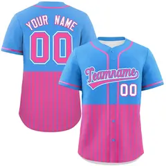 Powder Blue Pink Half Stripe Authentic Baseball Jersey 1