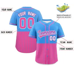 Powder Blue Pink Half Stripe Authentic Baseball Jersey 2