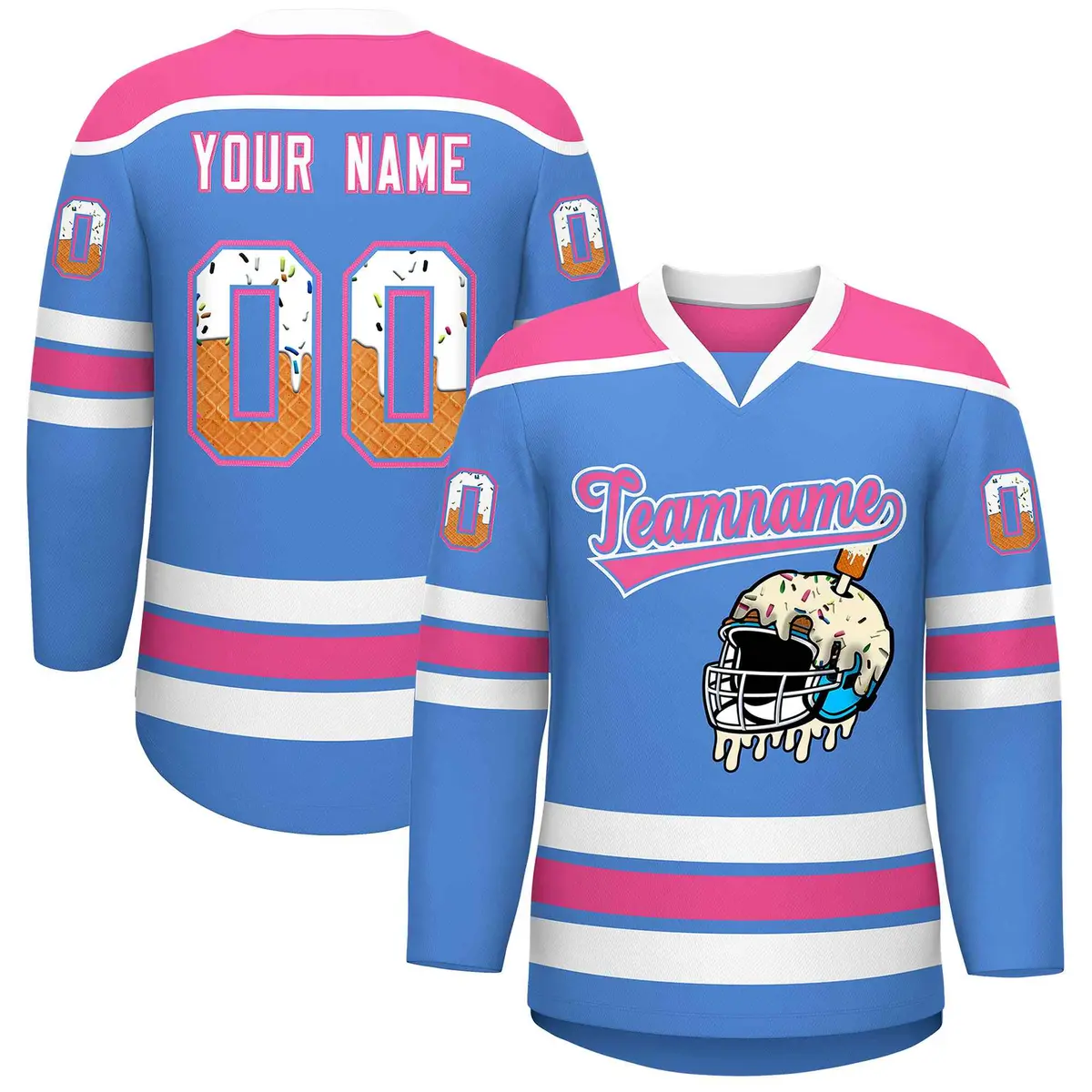 Powder Blue Pink Ice Cream Helmet Pattern Hockey Jersey