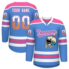 Powder Blue Pink Ice Cream Helmet Pattern Hockey Jersey 1