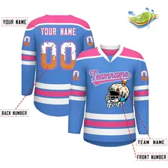 Powder Blue Pink Ice Cream Helmet Pattern Hockey Jersey 2