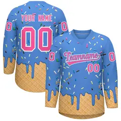 Powder Blue Pink Ice Cream Pattern V-Neck Hockey Jersey