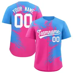 Powder Blue Pink Ink Pattern Authentic Baseball Jersey 1