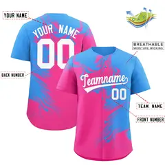 Powder Blue Pink Ink Pattern Authentic Baseball Jersey 2
