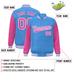 Powder Blue Pink L Pattern Raglan Letterman Baseball Jacket 2