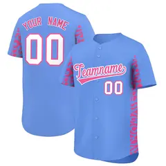 Powder Blue Pink Leopard Graffiti Side Baseball Jersey 1