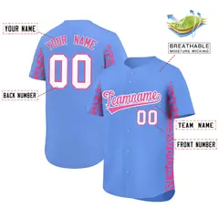 Powder Blue Pink Leopard Graffiti Side Baseball Jersey 2